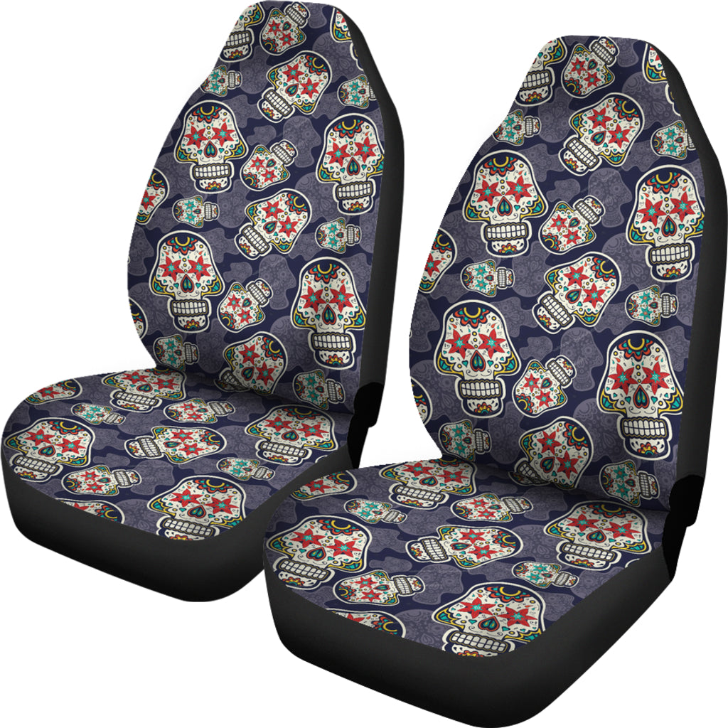 Set 2 seat cover sugar skulls - Day of the dead seat cover