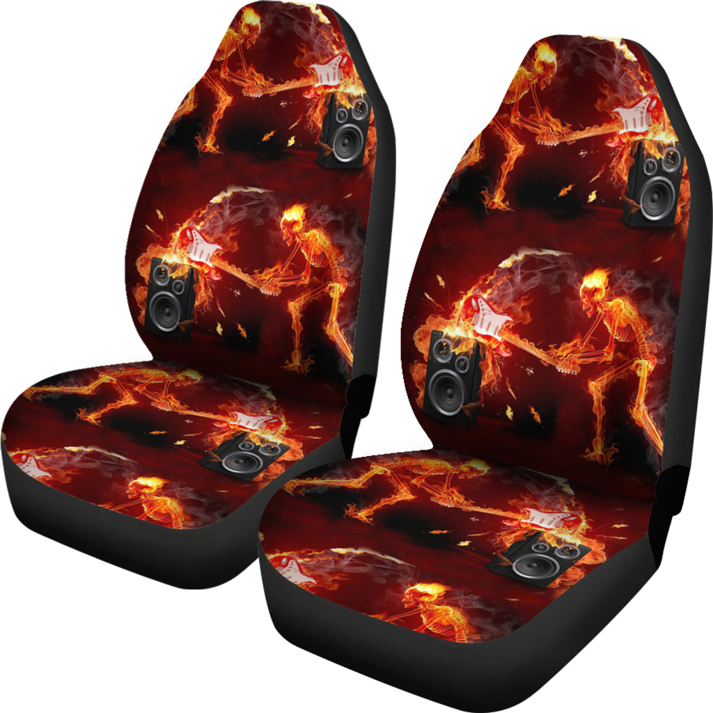 Set of 2 pcs - Skull Gothic Horror Flaming Fire Halloween skull car seat covers