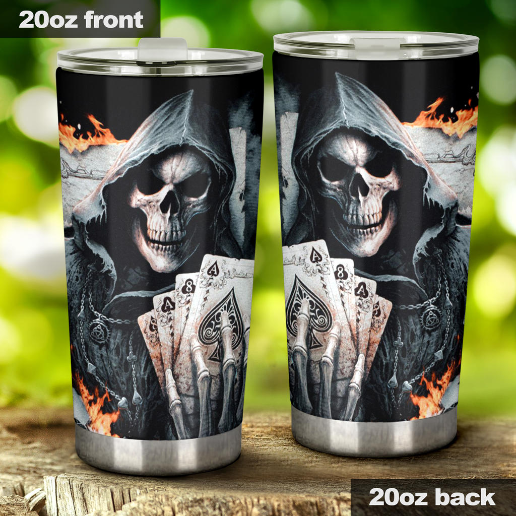 Grim reaper skeleton skull tumbler mug