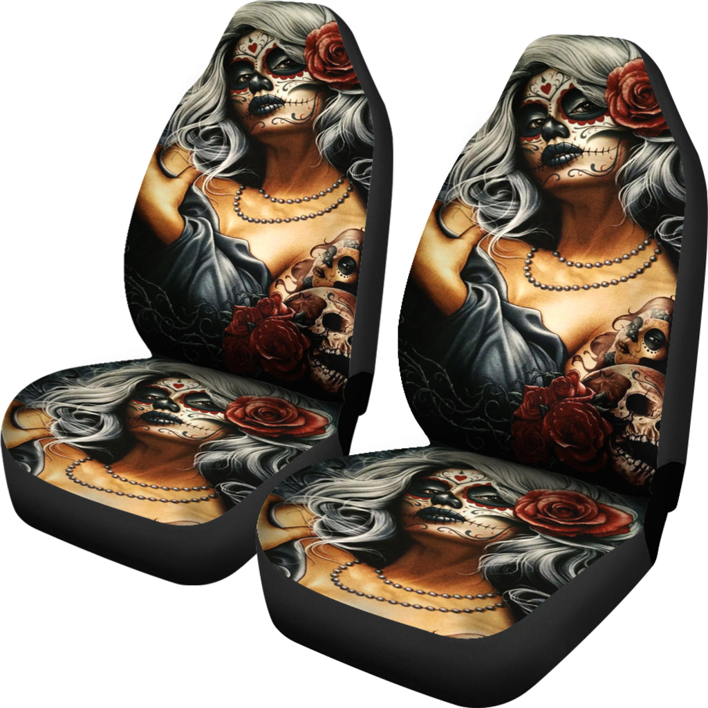 Set 2 pcs sugar skull girl car seat covers