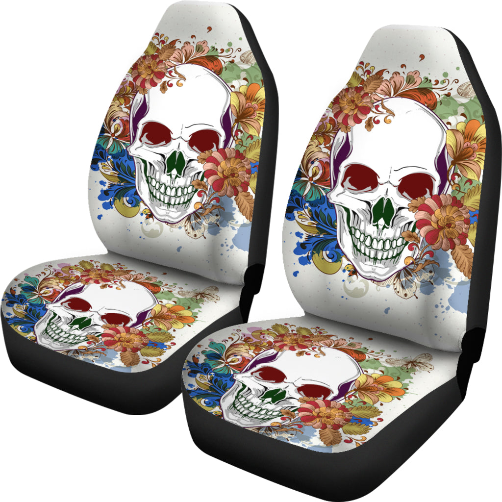 Set of 2 pcs floral skull car seat covers