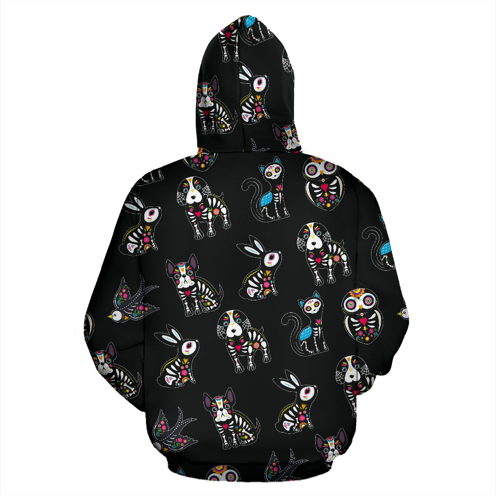 Day of the dead sugar skull animal zip hoodie