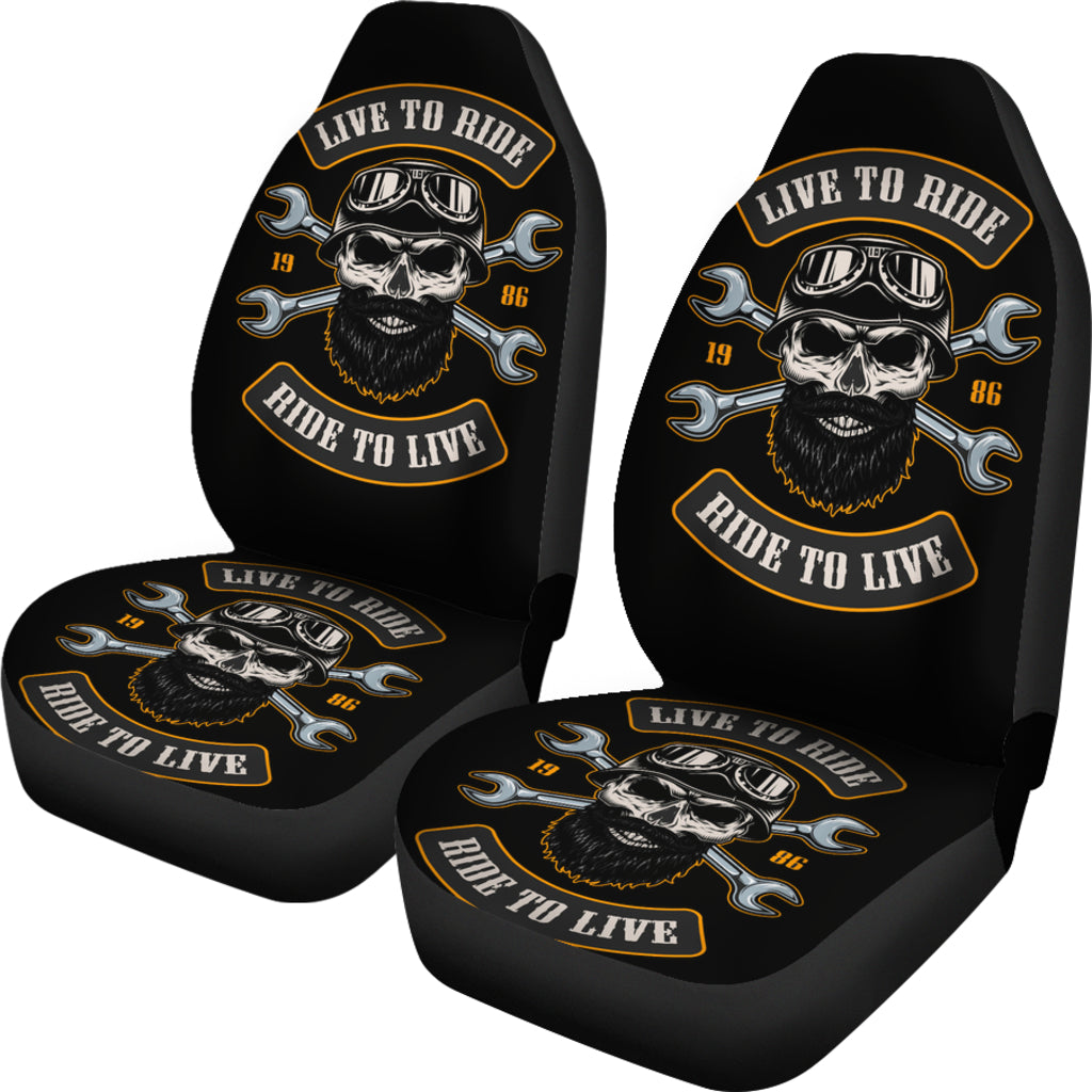 Set of 2 Live to ride - ride to live car seat covers skull car seat cover Gothic