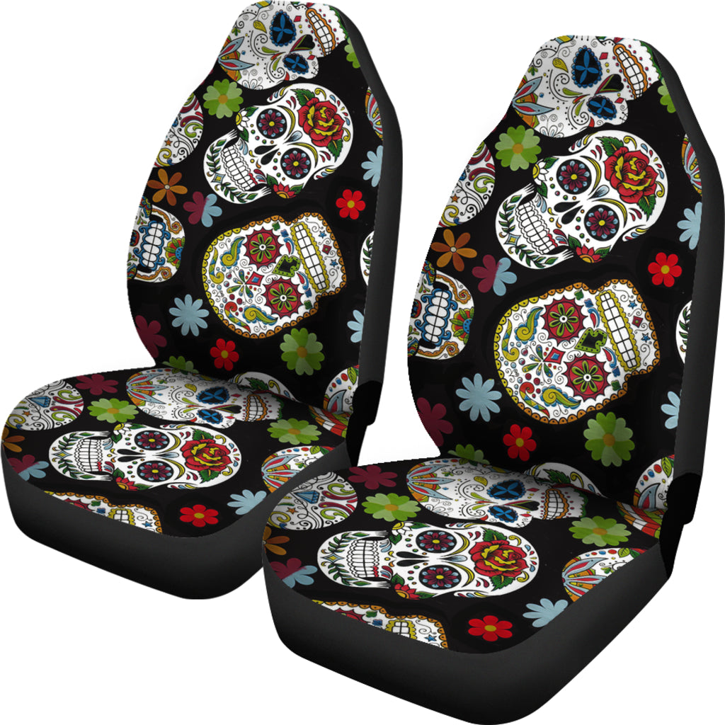 Set of 2 sugar skull day of the dead seat covers