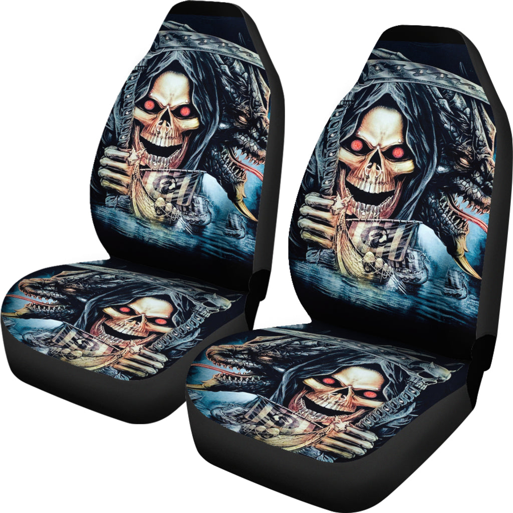 Set 2 pcs Gothic skull car seat covers