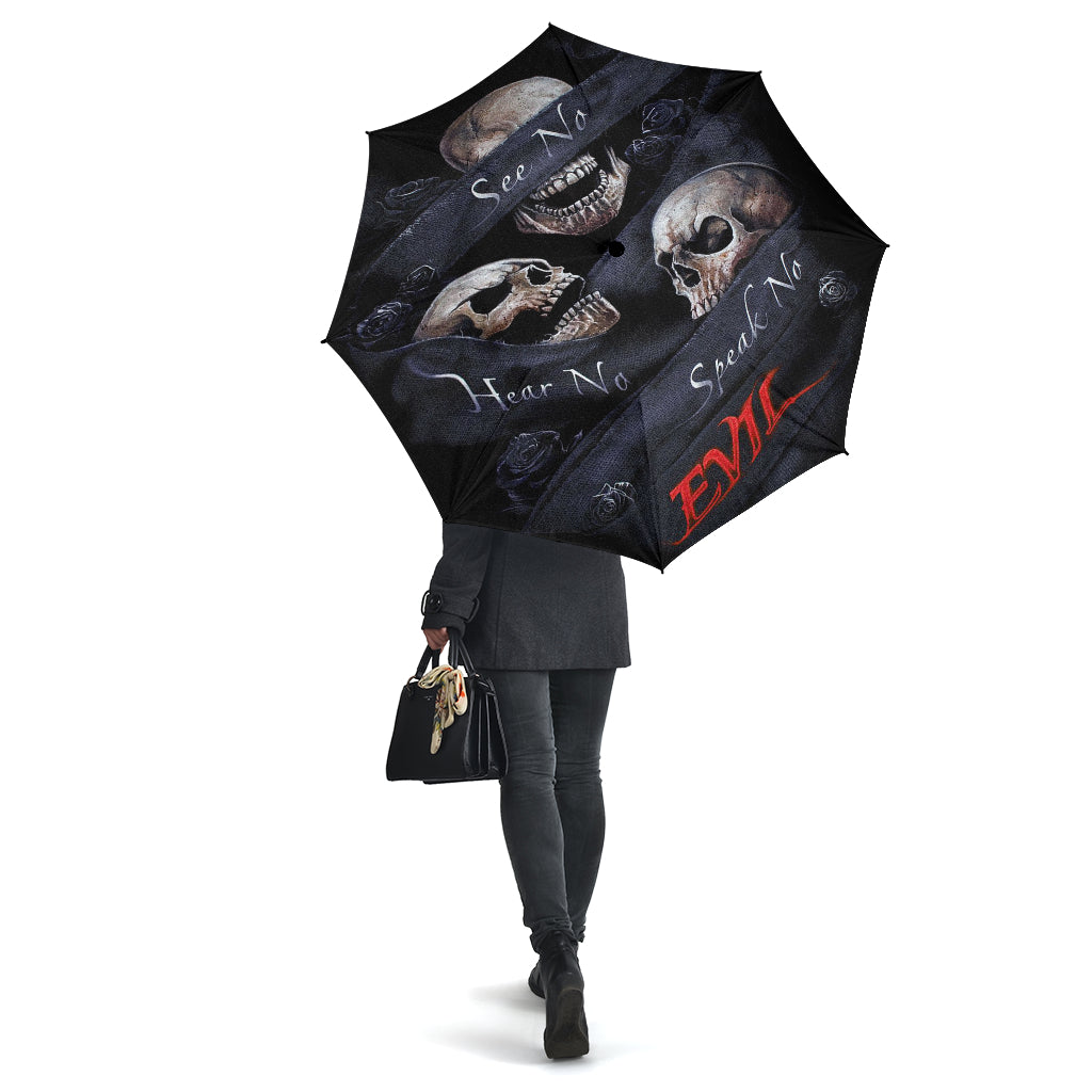 No see no hear no speak evils skull umbrella