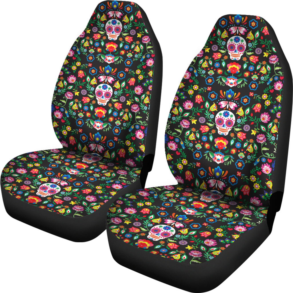 Set of 2 sugar skull mexican skull day of the dead car seat covers