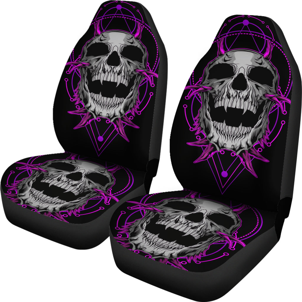 Set of 2 purple skull gothic sugar skull seat covers