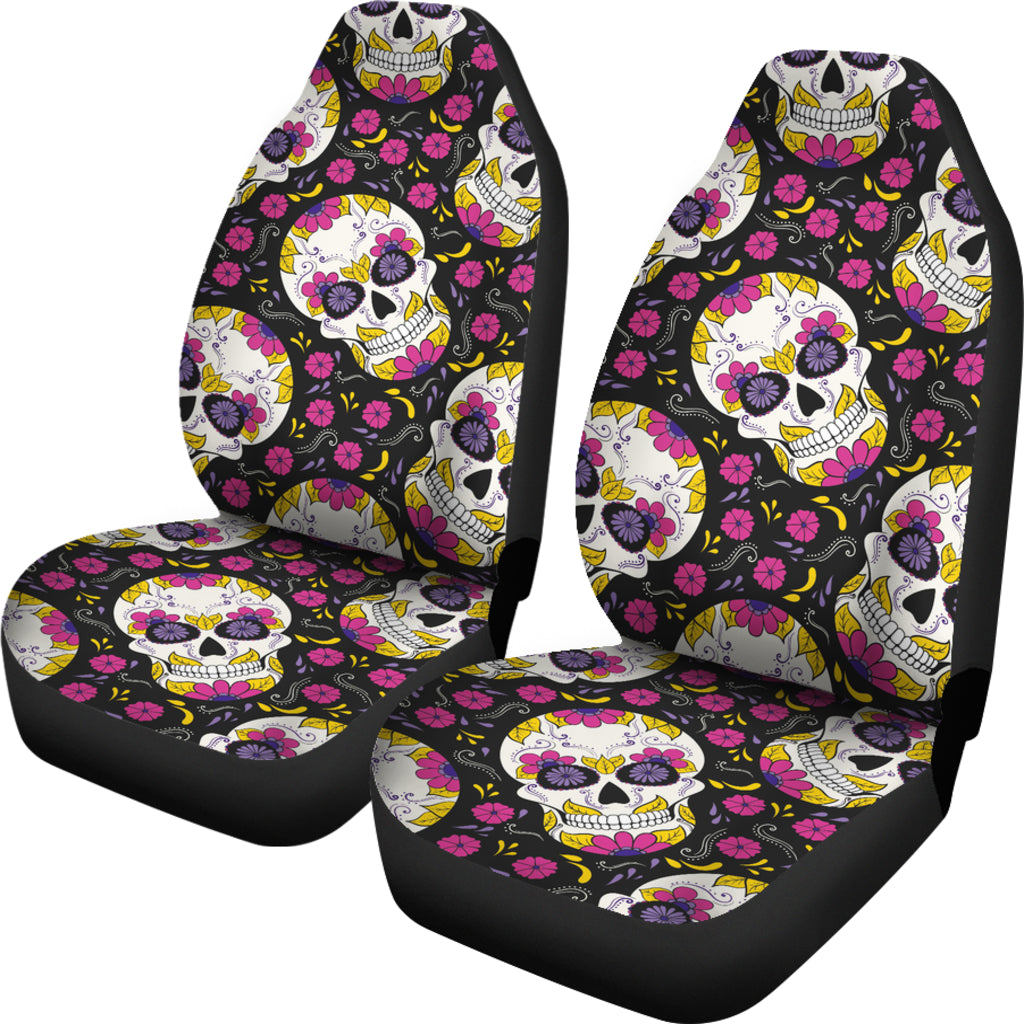 Set of 2 sugar skull mexican skull car seat covers