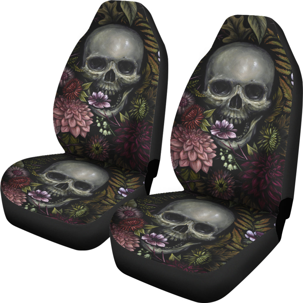 Set of 2 pcs - Skull Gothic Horror Flaming Fire Halloween skull car seat covers