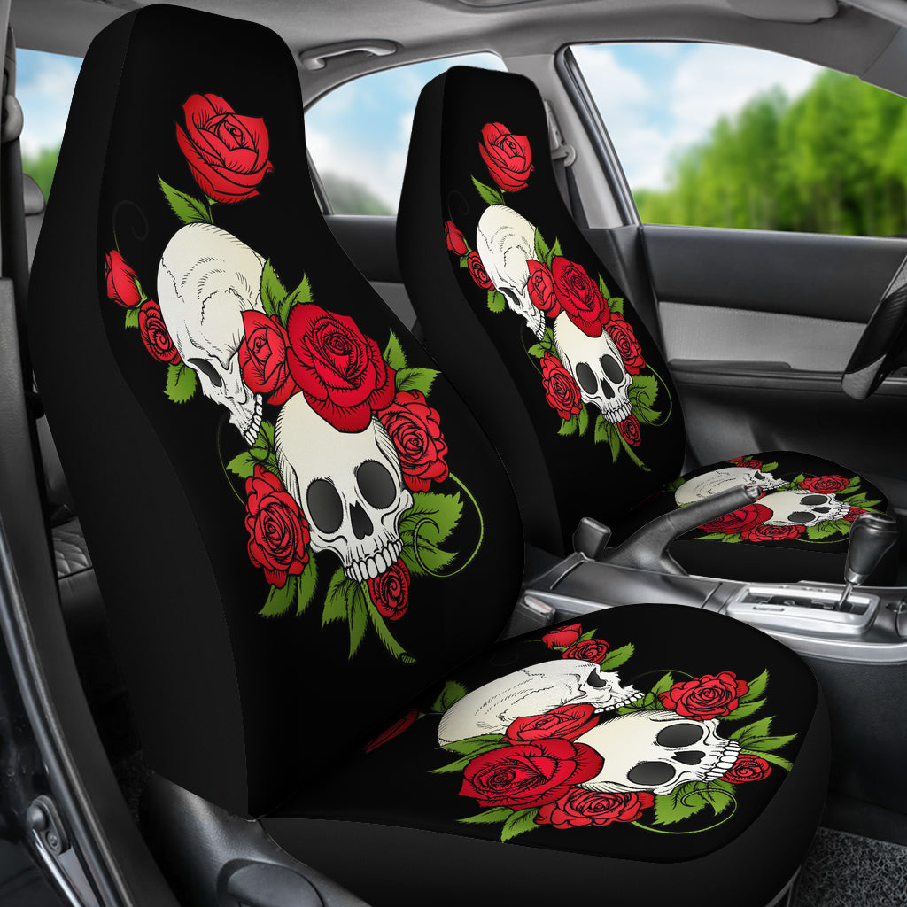 Set of 2 Floral skull car seat cover