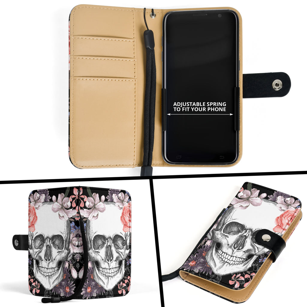 Floral skull wallet phone case