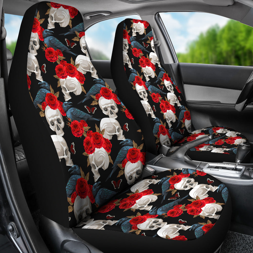 Set 2 pcs Floral sugar skull day of the dead skull car seat covers