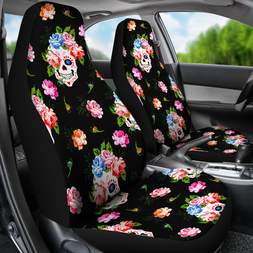 Set 2 seat cover flower skull gothic car seat covers