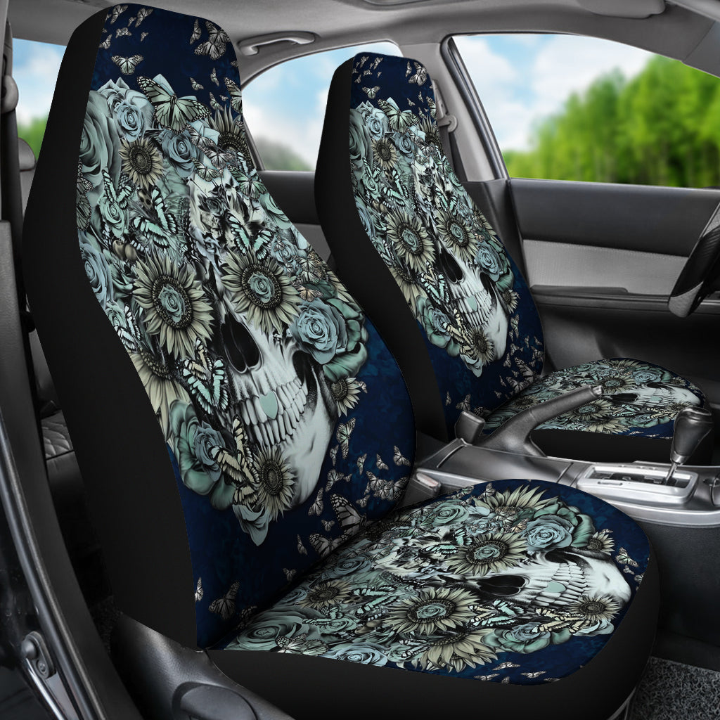 Set of 2 floral sugar skull car seat covers