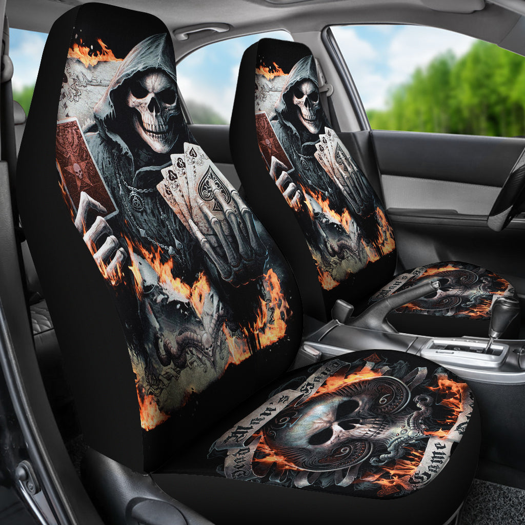 Set of 2 pcs grim reaper skull girl car seat covers