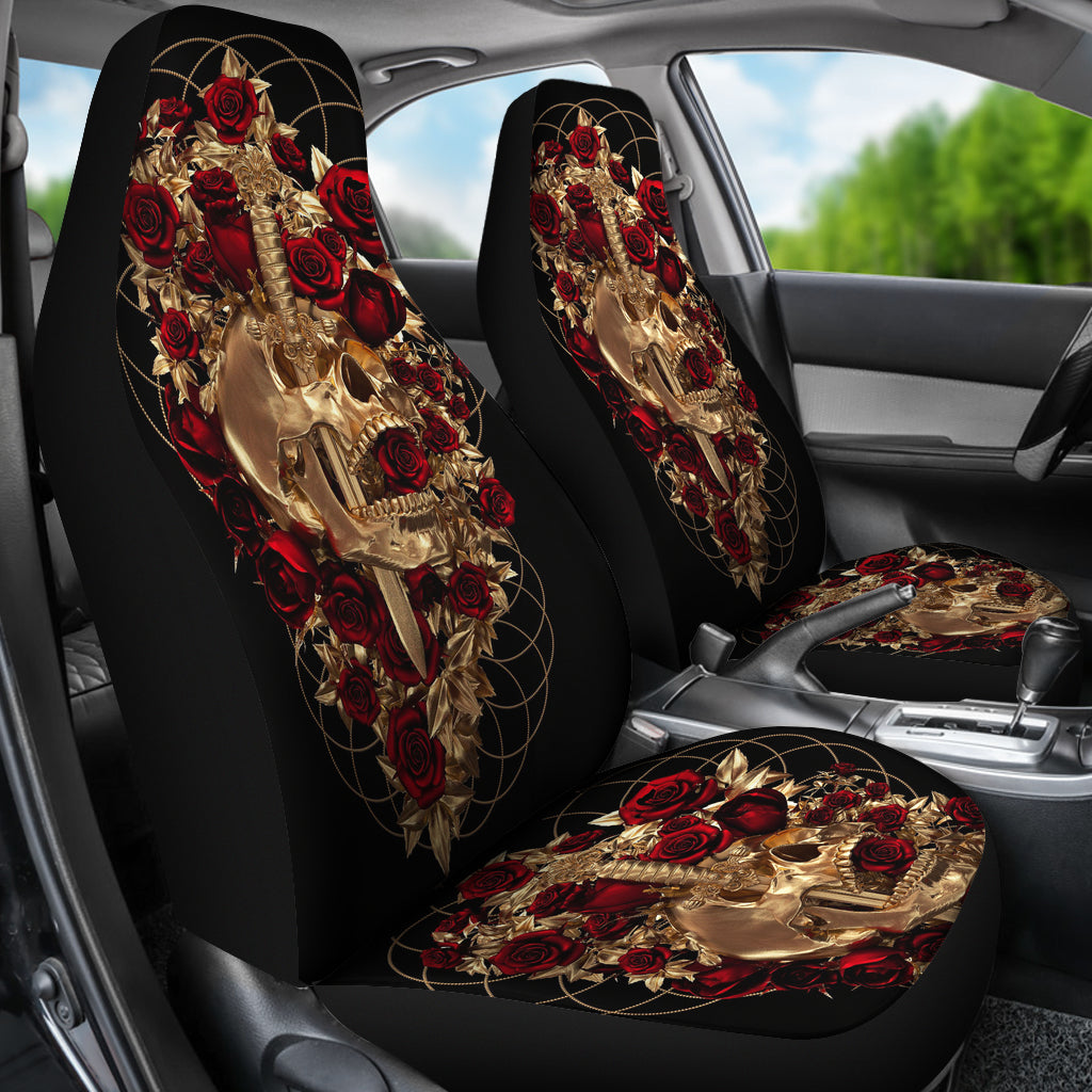 Set of 2 sword skull car seat covers