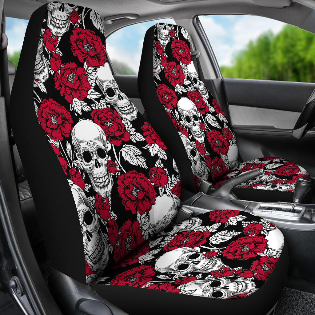 Set of 2 - Floral skull - gothic car seat covers