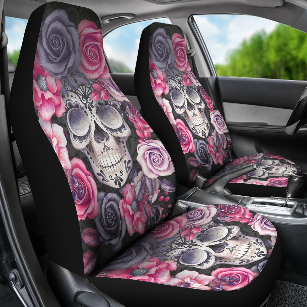 Set 2 sugar skull car seat cover day of the dead