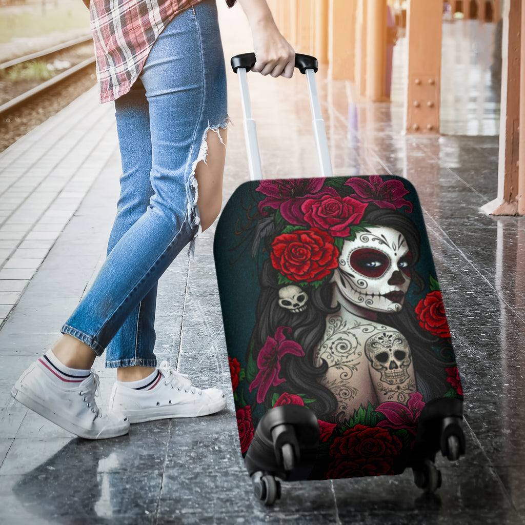 Sugar skull day of the dead girl luggage cover