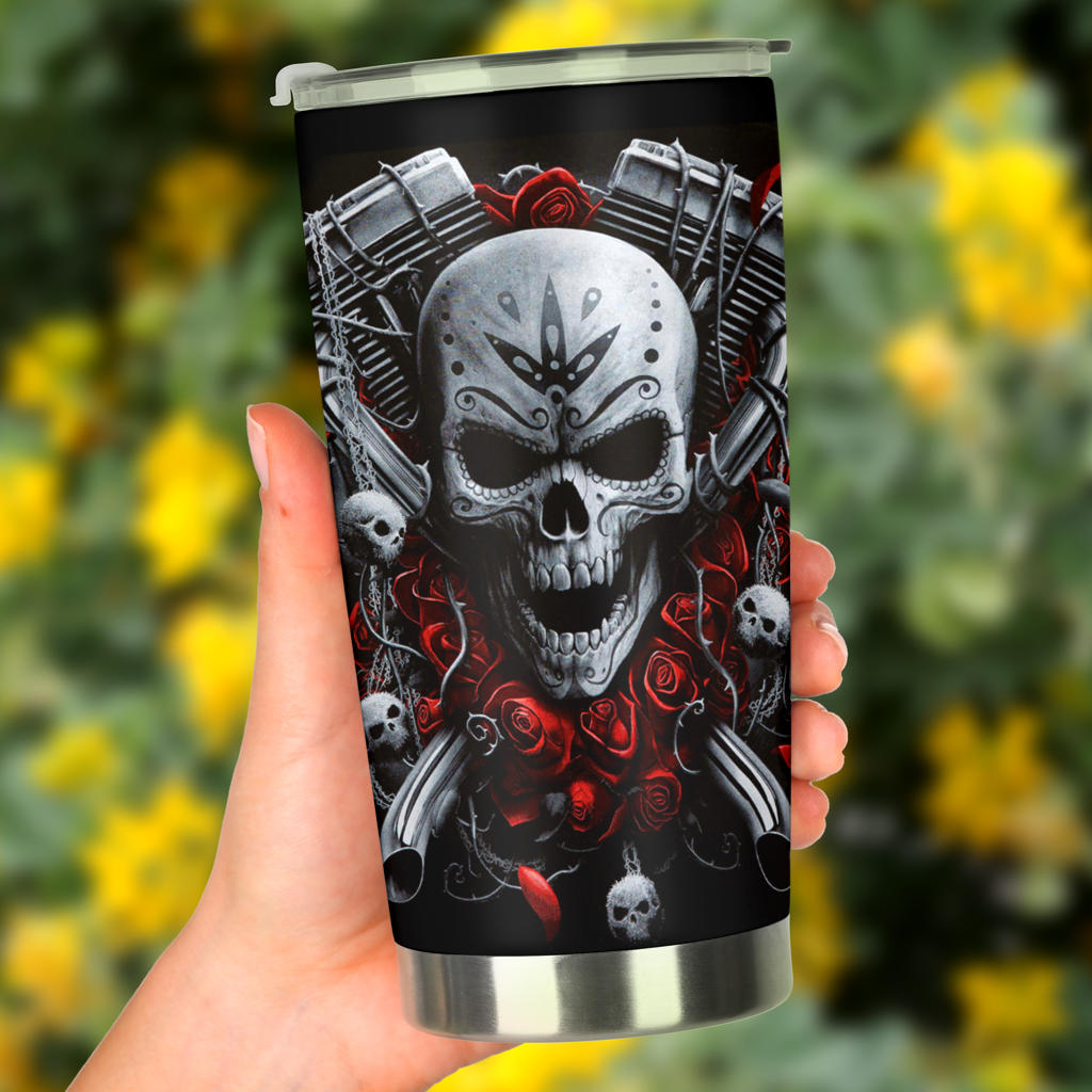 Punisher skull jumbo Mug, floral skull jumbo Mug, evil travel mug, rose skull tumblr, goth cup, flame skull freezer Mug