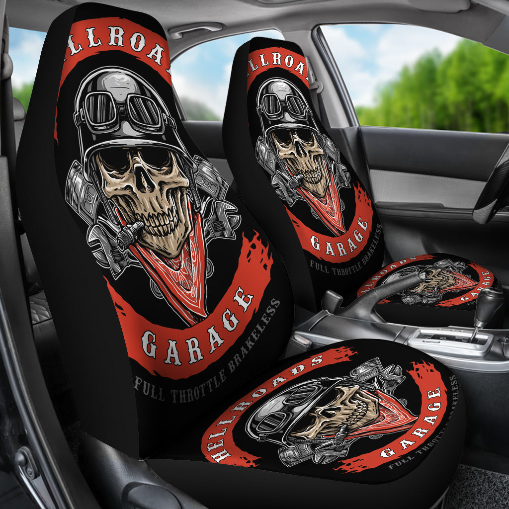 Set 2 pcs Hell road skull car seat covers