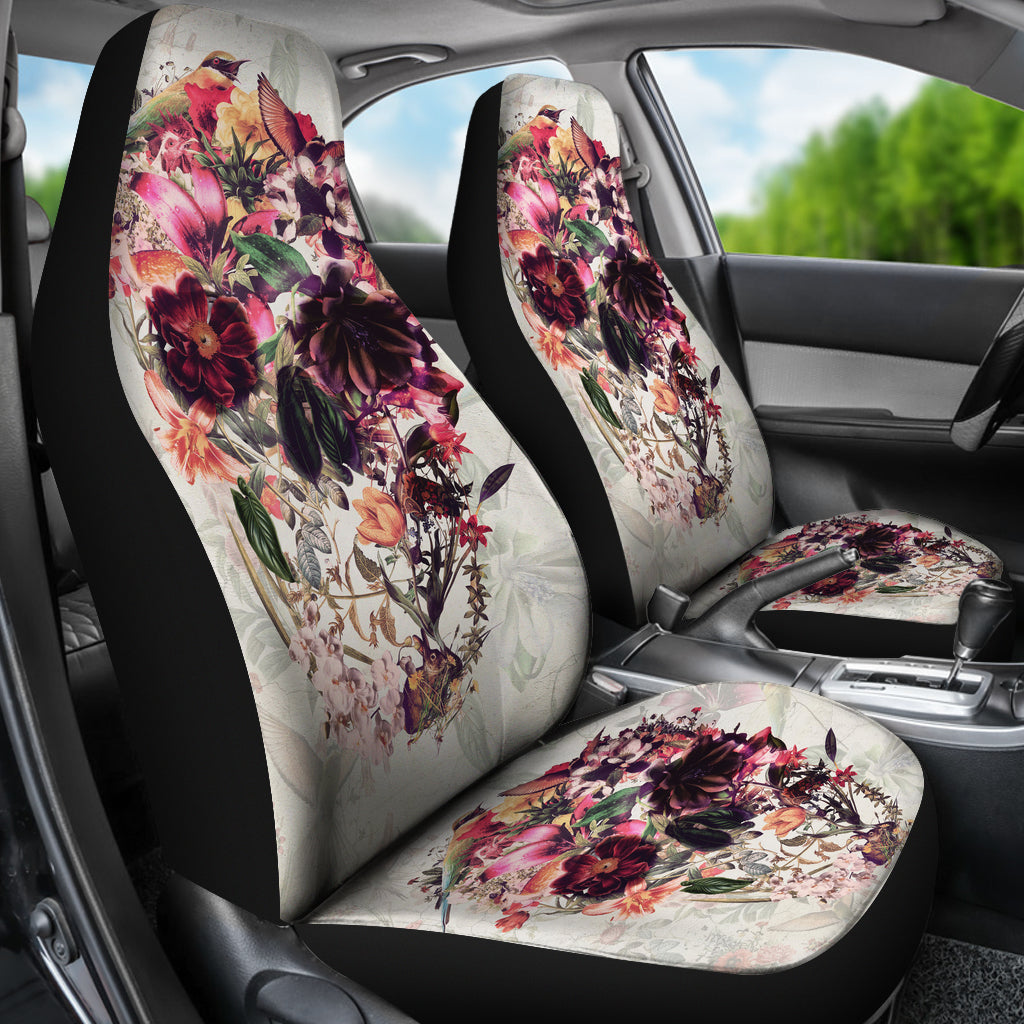 Set 2 pcs Floral sugar skull day of the dead skull car seat covers