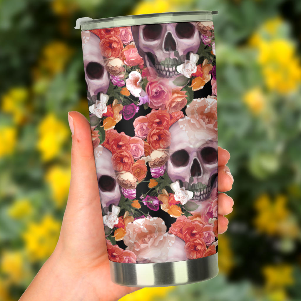 Sugar skull floral tumbler mug cup