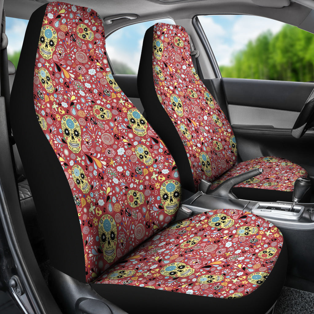 Set of 2 floral sugar skull seat covers - Day of the dead