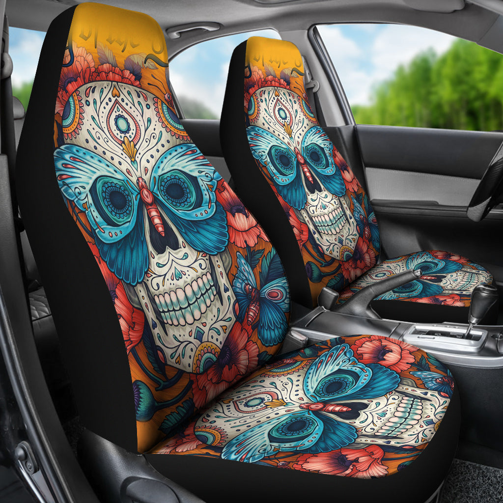 Set of 2 pcs sugar skull car seat covers