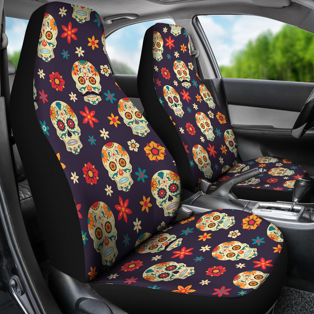 Set of 2 pcs Day of the dead sugar skull seat covers