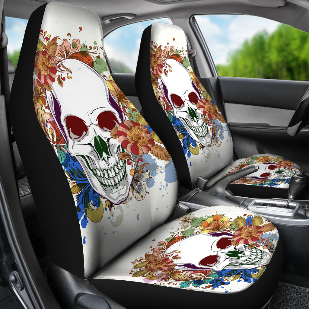 Set of 2 pcs floral skull car seat covers