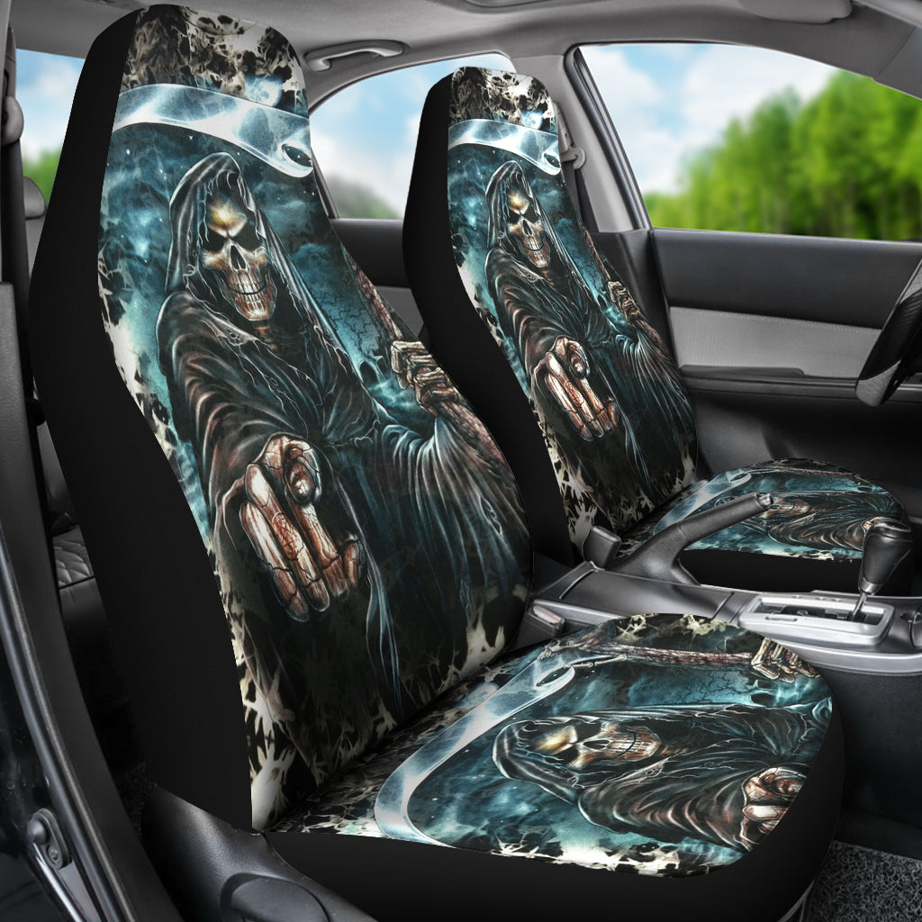 Set of 2 pcs - Grim reaper skull Gothic car seat covers