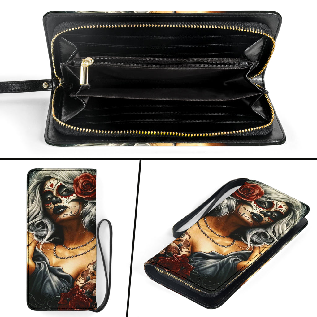 Sugar skull girl clutch wallet purse