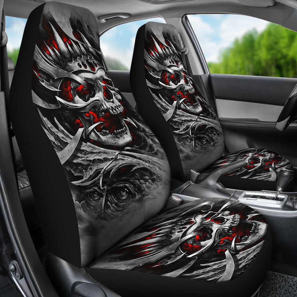 Set of 2 Gothic sugar skull seat covers