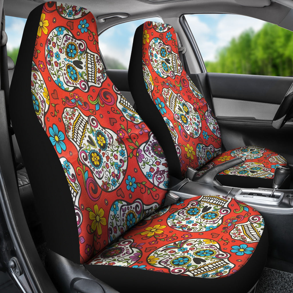 Set of 2 pcs sugar skull car seat covers