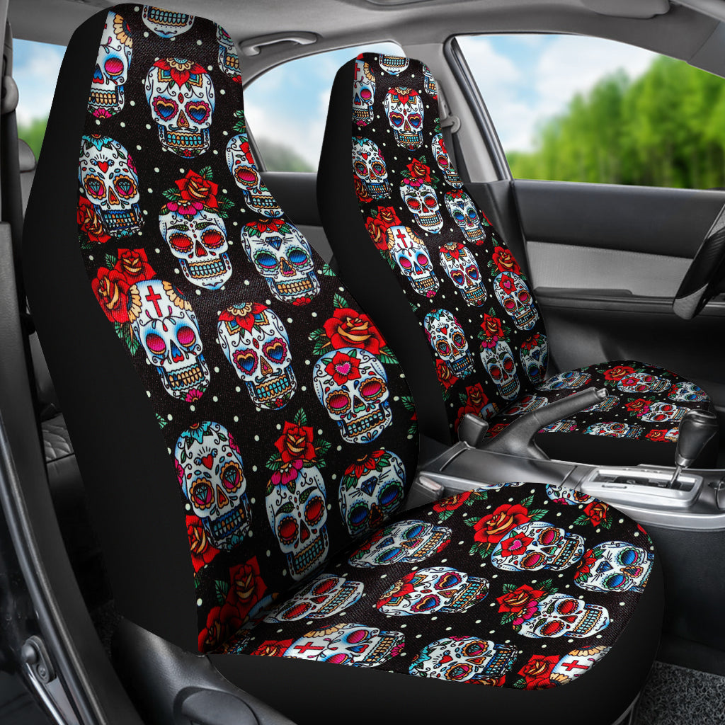 Set of 2 floral sugar skull seat covers