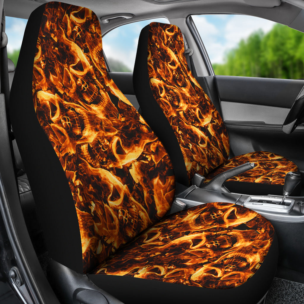 Set of 2 flaming skull car seat covers