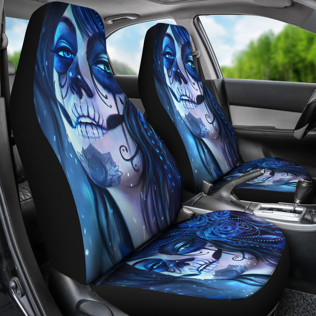 Set 2 sugar skull car seat cover sugar skulls