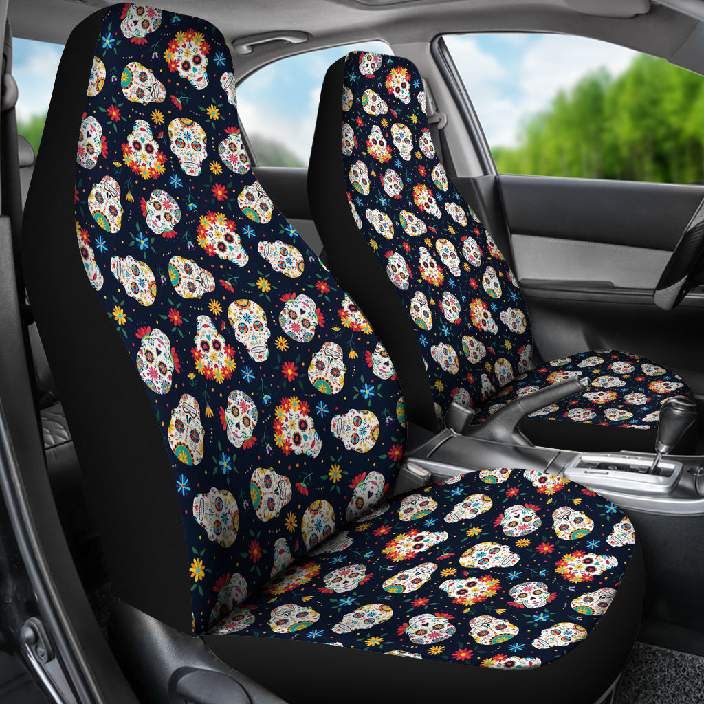 Set 2 seat cover sugar skulls - Day of the dead car seat covers