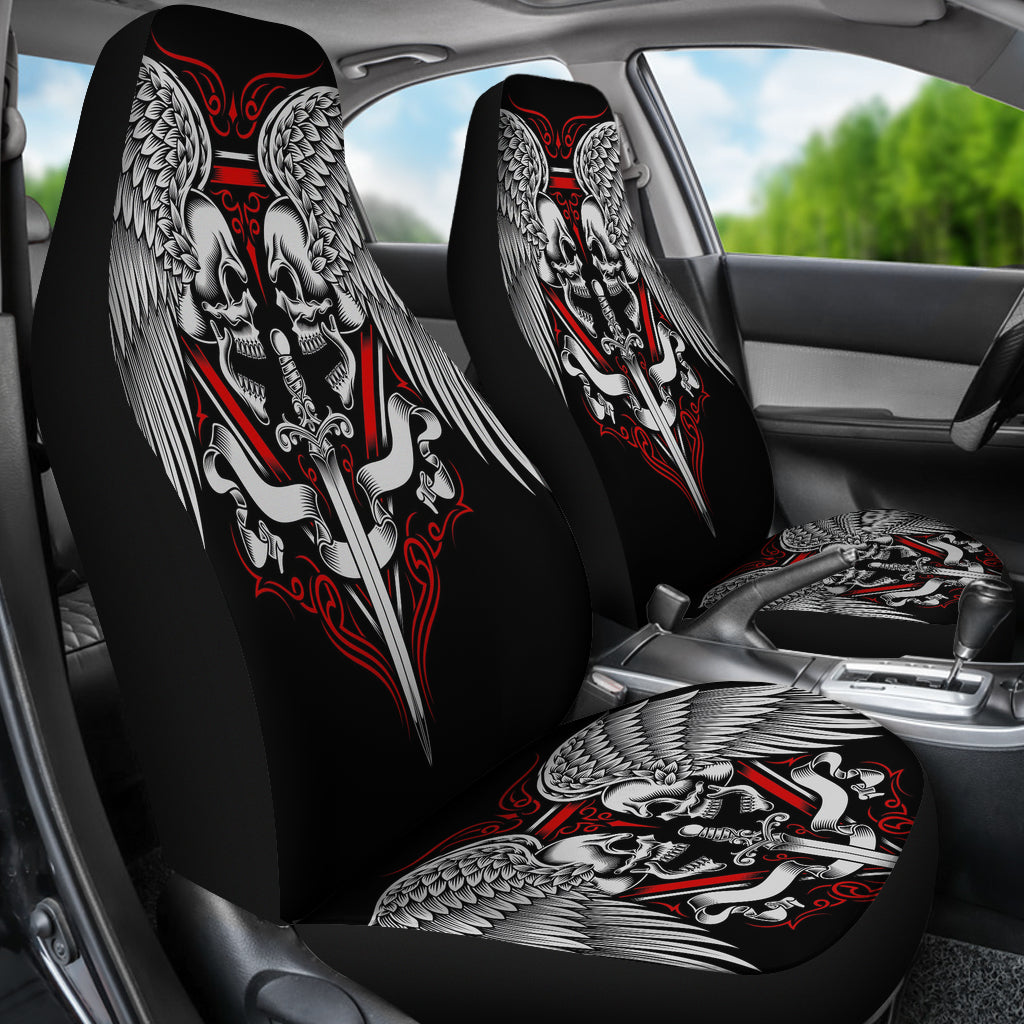 Set 2 skull wings car seat cover sugar skulls