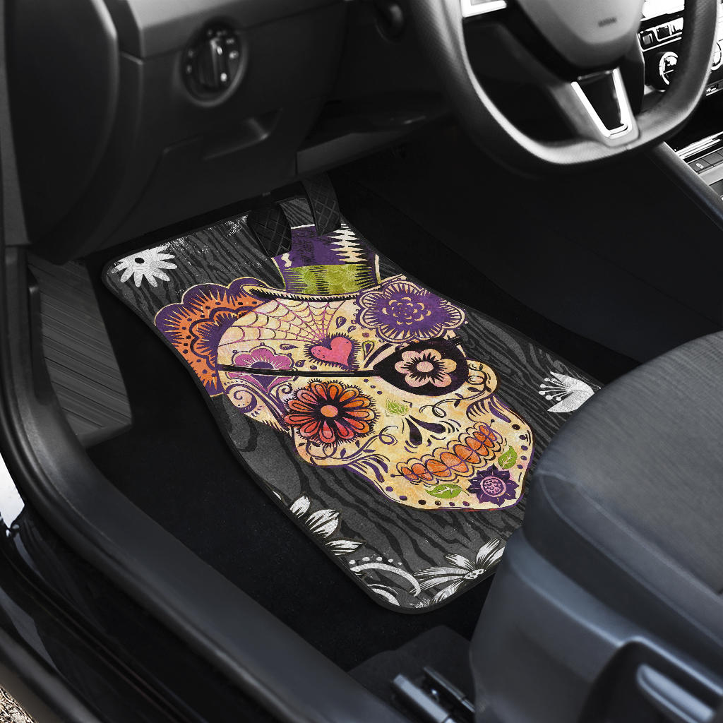 Set of 4 Halloween sugar skull car mats