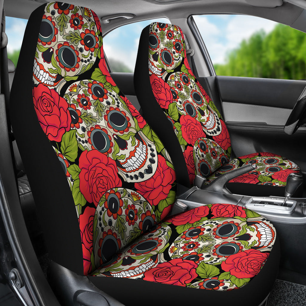 Set 2 pcs Rose floral sugar skull car seat covers