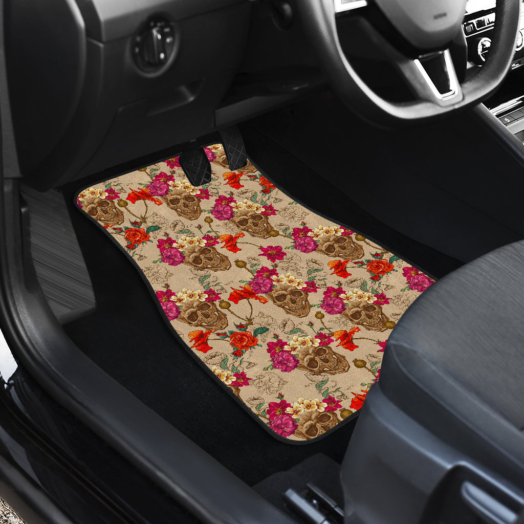 Set of 4 pcs floral sugar skull car mats