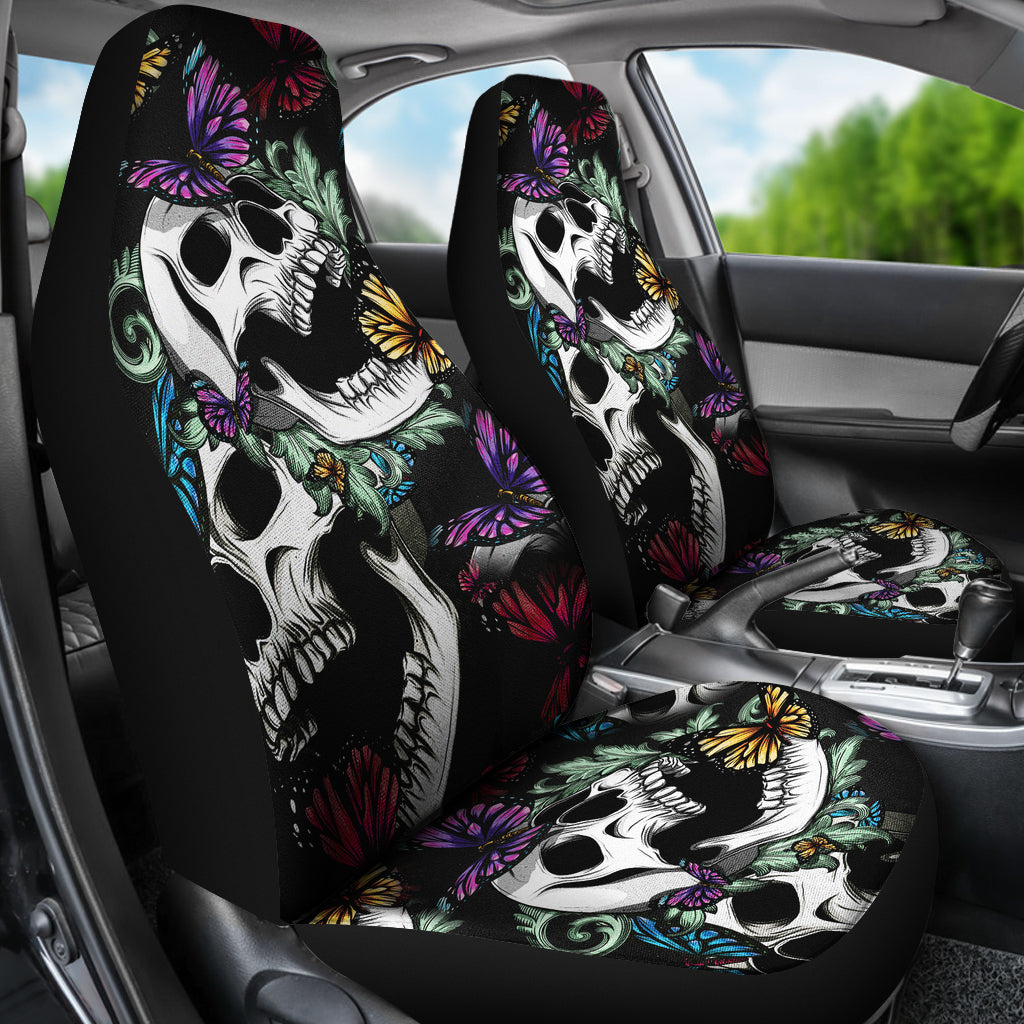 Set of 2 pcs skull girl floral car seat covers