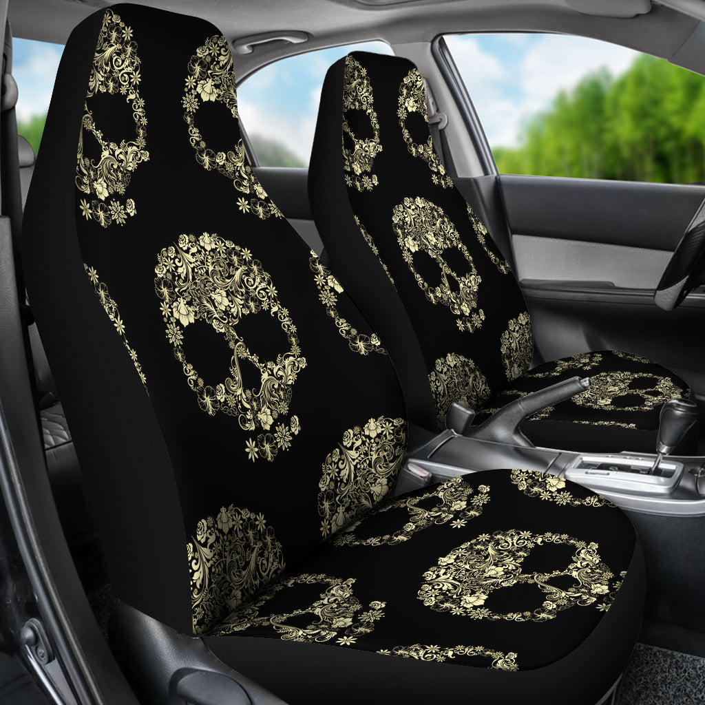 Set of 2 sugar skull car seat covers