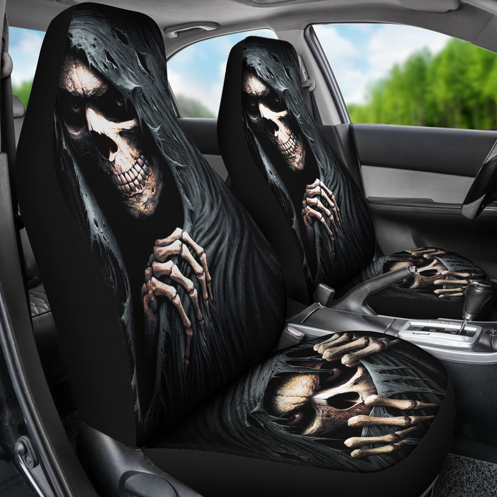 Set of 2 pcs grim reaper skull girl car seat covers