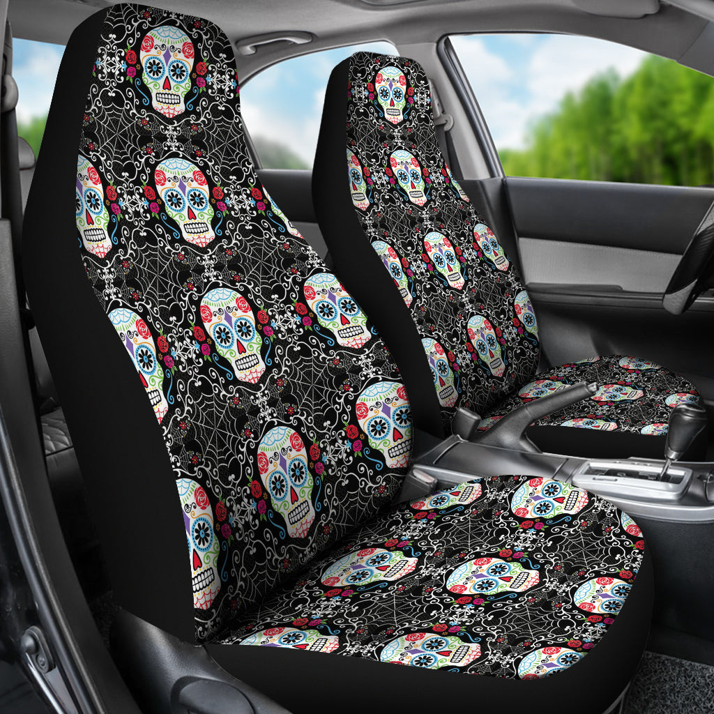 Set of 2 pcs sugar skull car seat covers