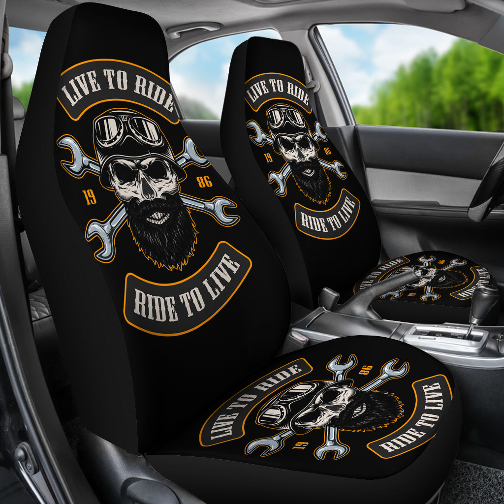 Set of 2 Live to ride - ride to live car seat covers skull car seat cover Gothic