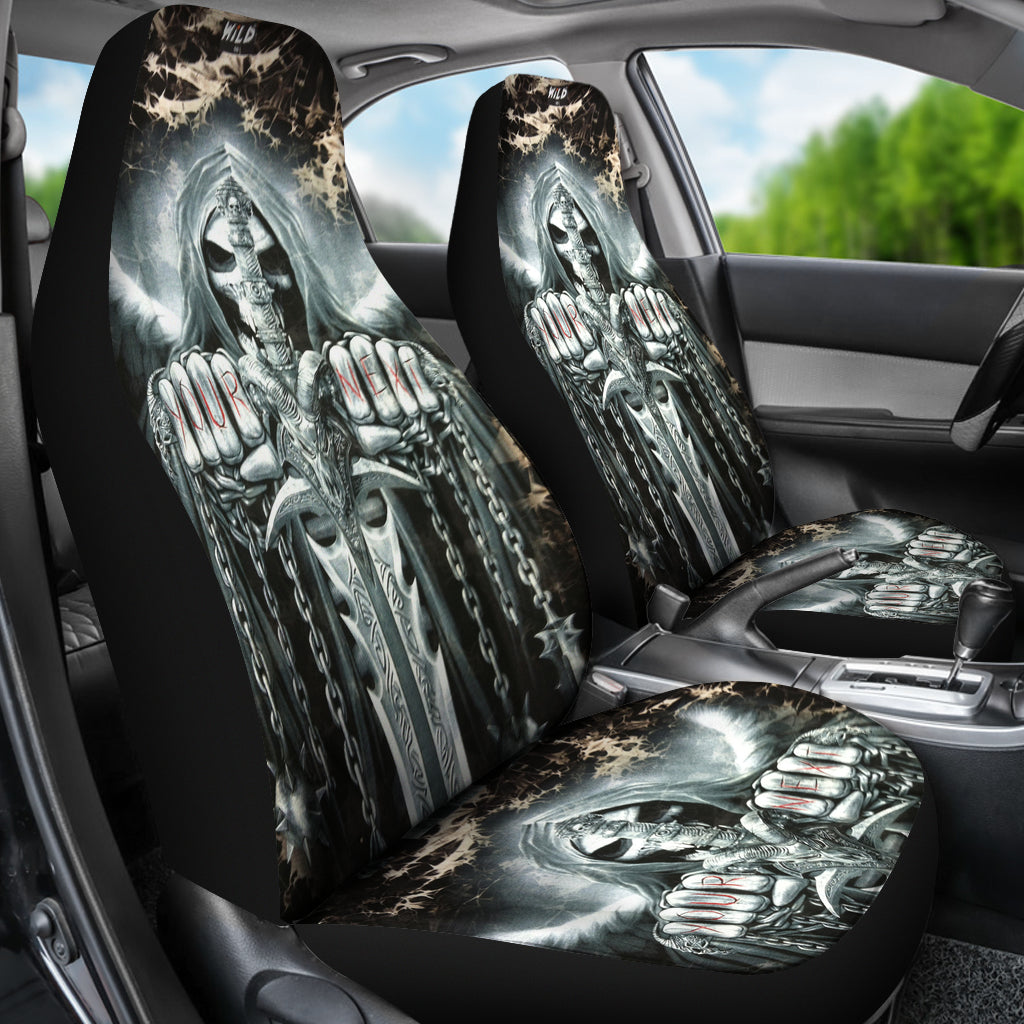 Set of 2 pcs - Skull Gothic Horror Halloween skull car seat covers